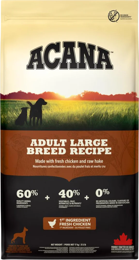 Acana hondenvoer Heritage large adult kip 17 kg