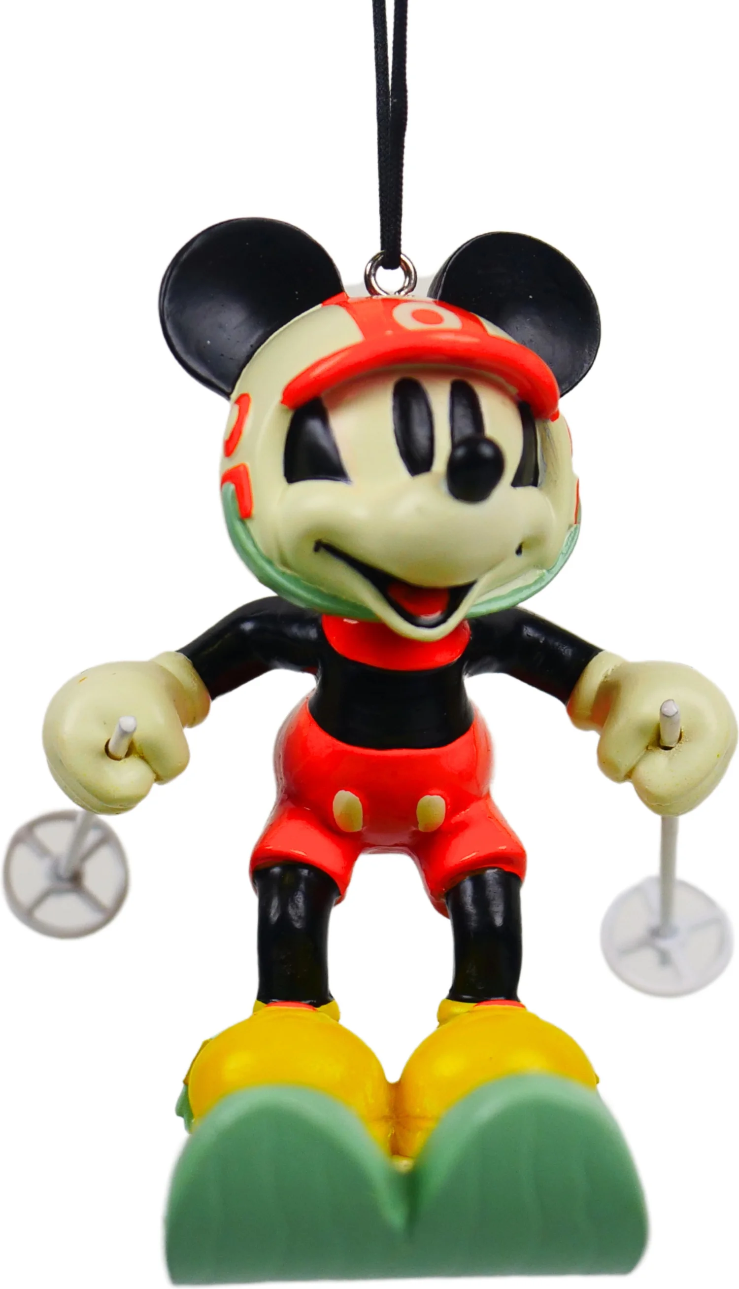 Disney kerst ornament Mickey Mouse op ski's rood 7 x 9 x 9,5 cm