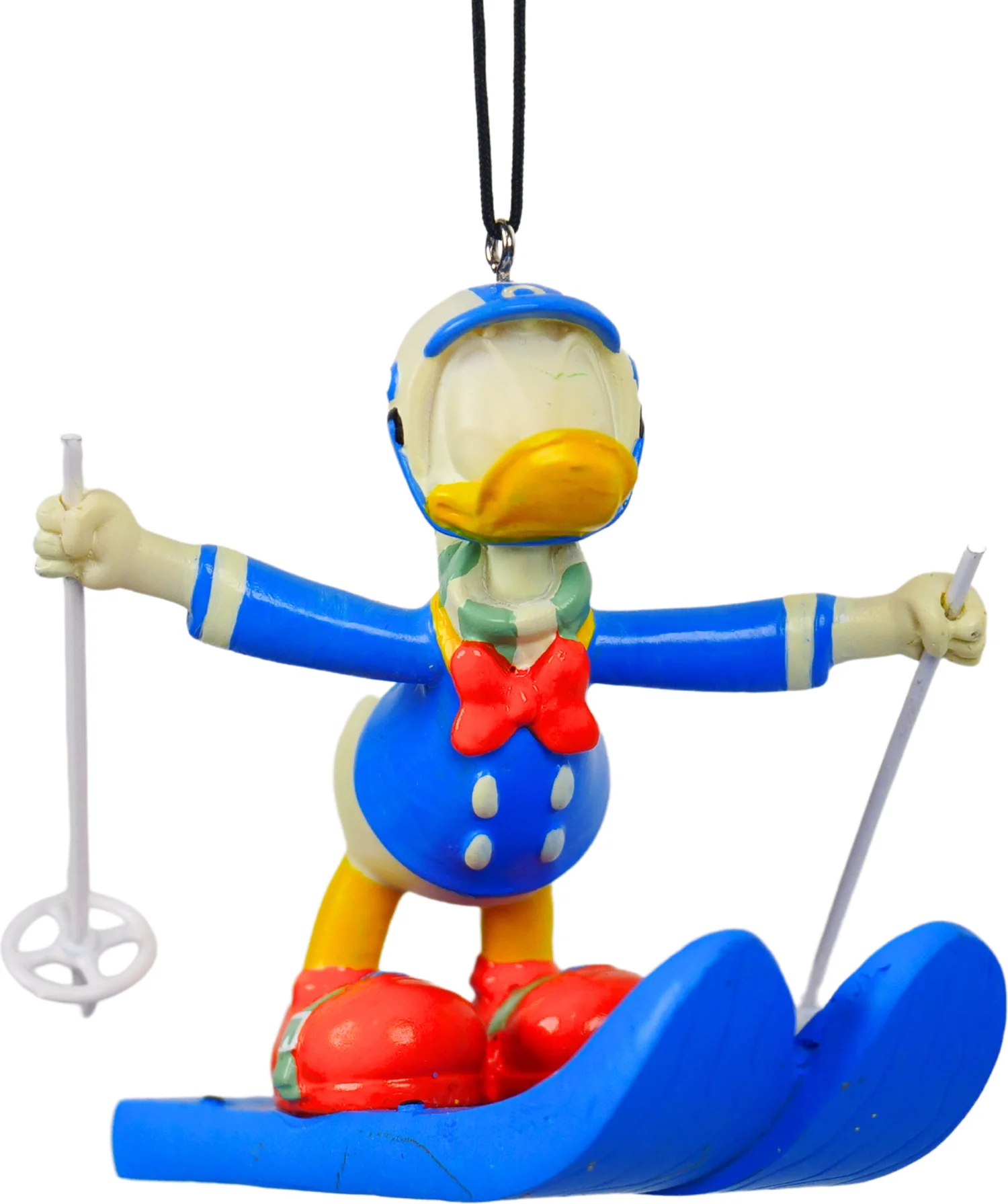 Disney kerst ornament Donald Duck op ski's blauw 8,5 x 9 x 8 cm