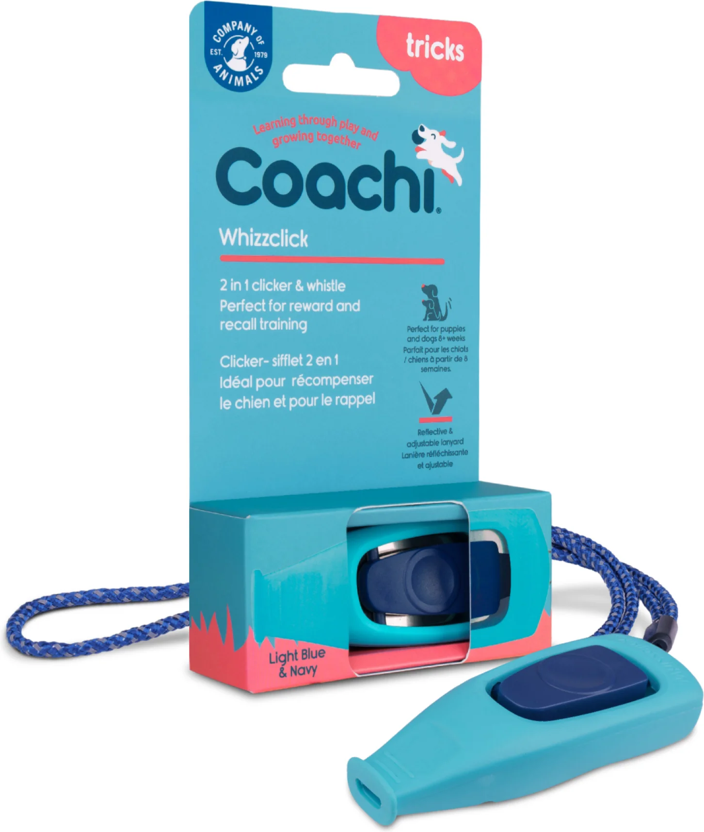 Coachi hondenspeelgoed training clicker lichtblauw 8 x 2 x 1 cm