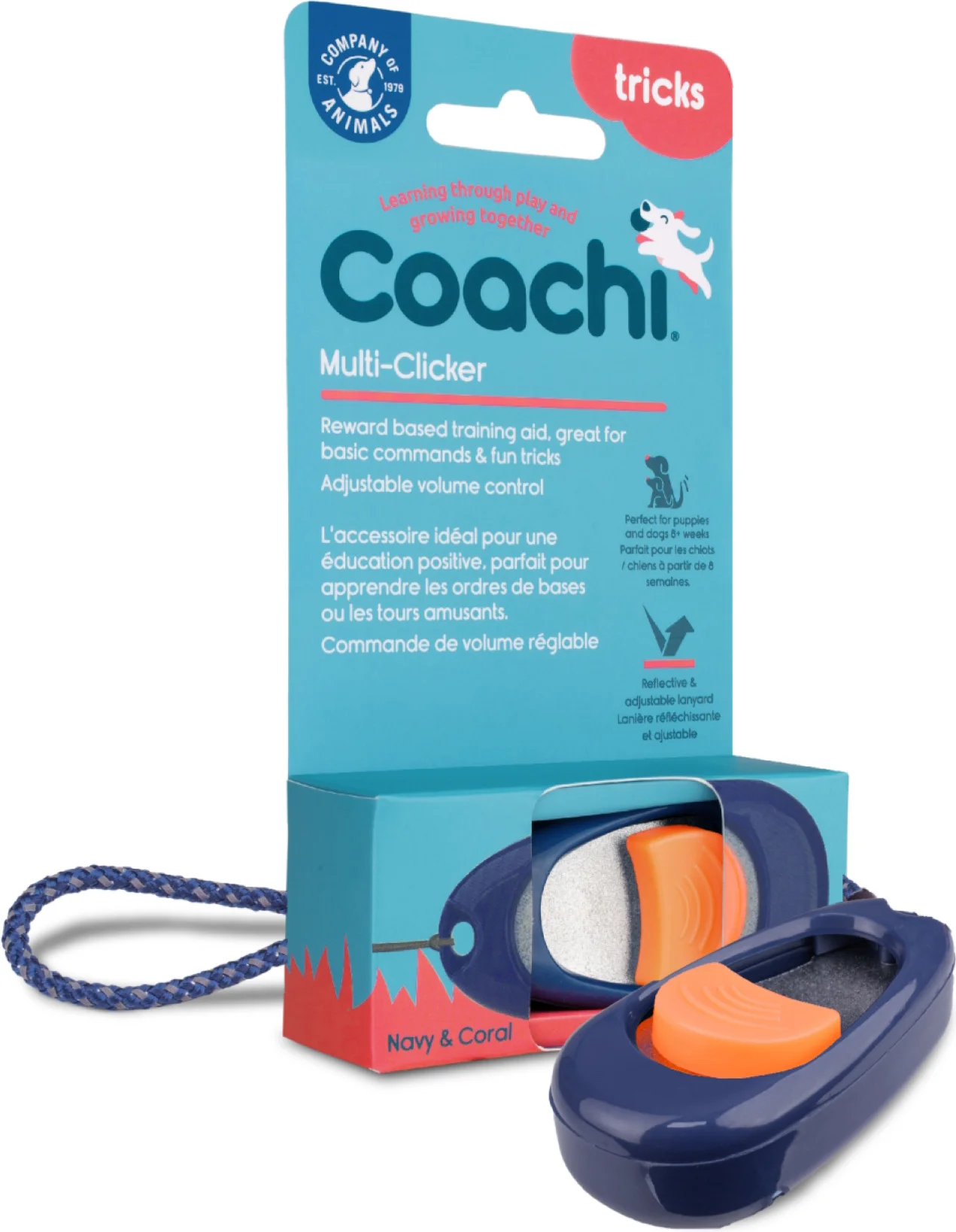 Coachi hondenspeelgoed training multi-clicker blauw 8 x 2 x 1 cm