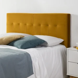 Gecapitonneerd hoofdeinde Napels 140×100 cm Mosterd, voor Bed 135, Fluweel, Houten poten