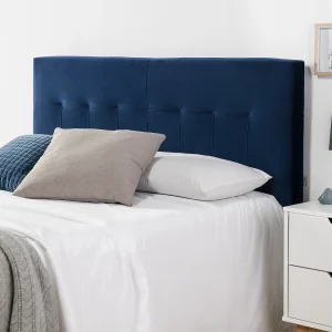 Gecapitonneerd hoofdeinde Napels 140×100 cm Blauw, voor Bed 135, Fluweel, Houten Poten