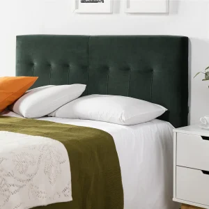 Gecapitonneerd hoofdeinde Napels 140×100 cm Groen, voor Bed 135, Fluweel, Houten Poten