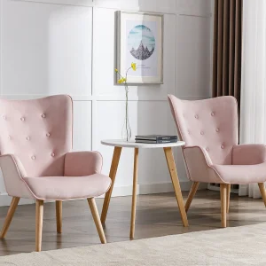 Fauteuil van roze velours met Scandinavische stijl VATELY Fauteuil van roze velours met Scandinavische stijl VATELY