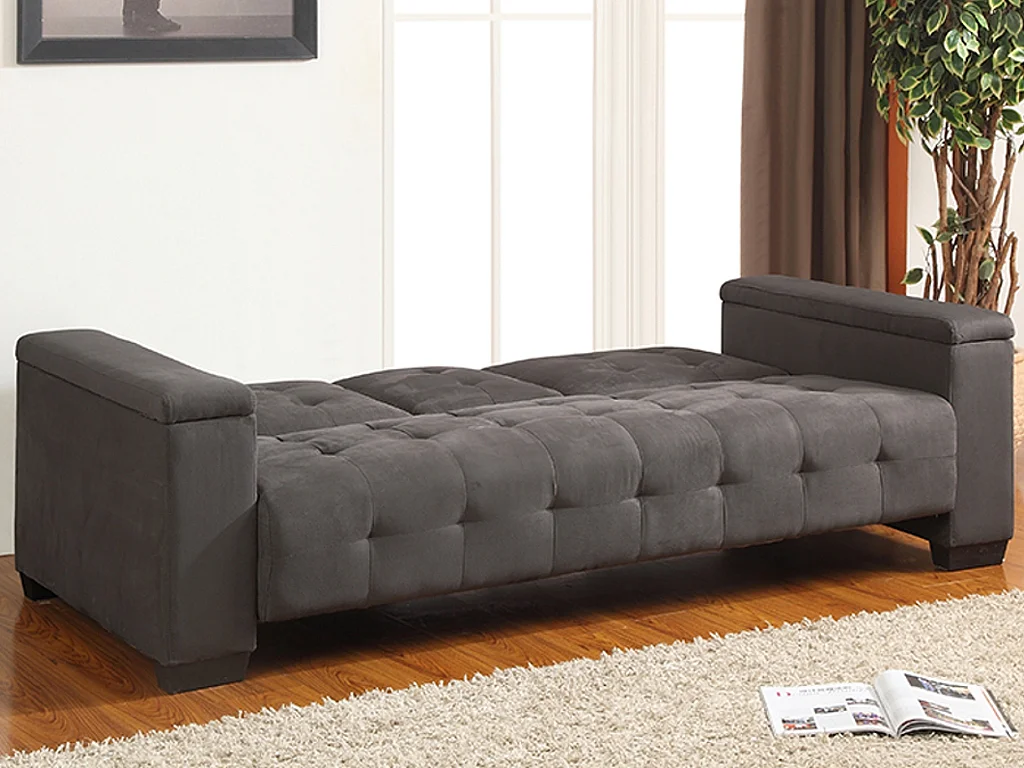 Driezits bedbank van microvezel DEVONSHIRE - grijs