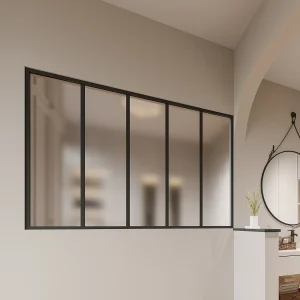 Glazen binnenraam van gepoederlakt aluminium en matglas – 150 x 105 cm – Zwart – BAYVIEW Glazen binnenraam van gepoederlakt aluminium en matglas – 150 x 105 cm – Zwart – BAYVIEW
