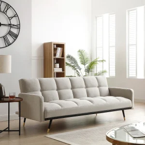 Driezitsslaapbank van beige stof met vintage-charme ROREMA Driezitsslaapbank van beige stof met vintage-charme ROREMA