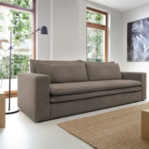 Driezitsslaapbank van taupegrijs ribfluweel TILIA