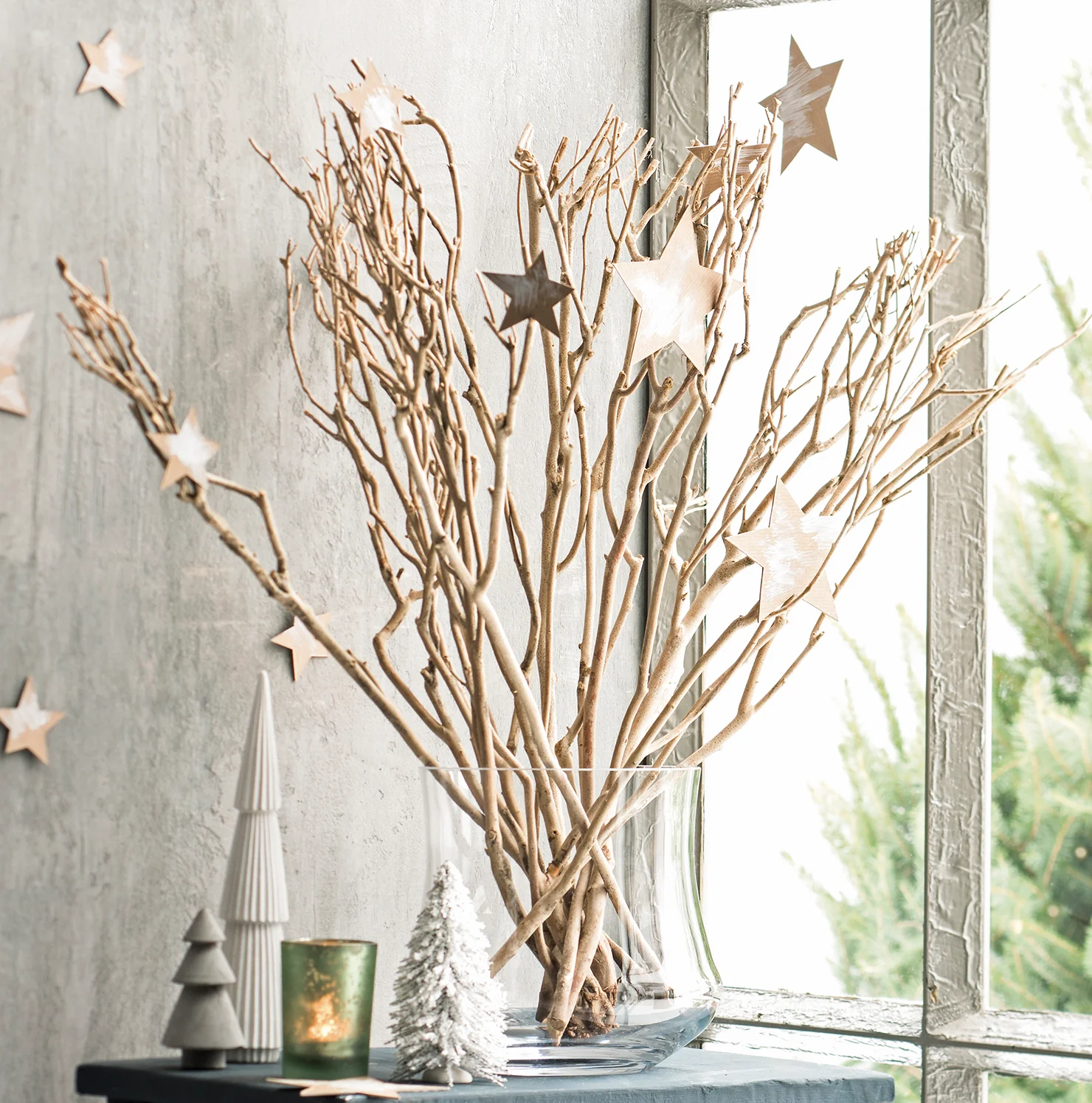 Bundel van houten takken L 60 cm grijs