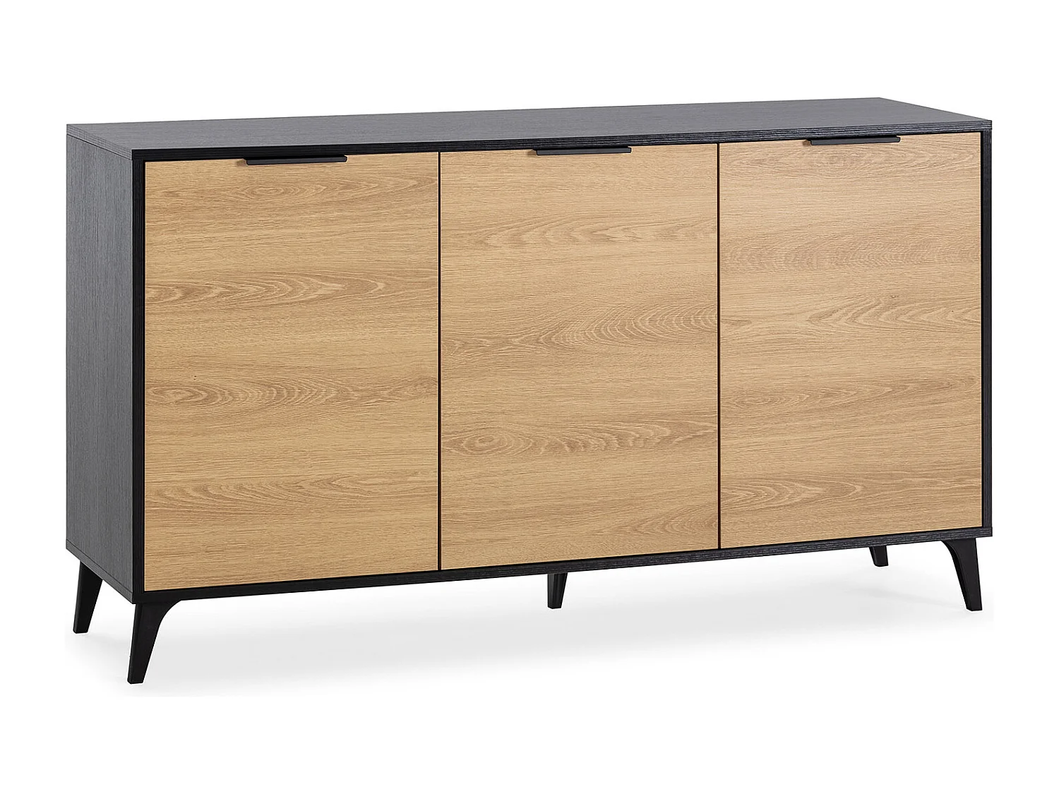 Dressoir Kalma 3 deuren zwart/eiken, 136 cm breed