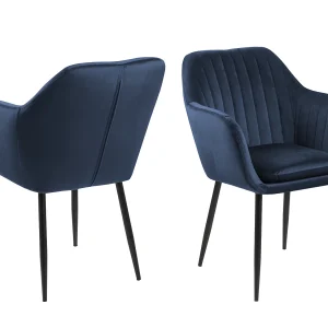 Emil eetkamerstoel donkerblauw, zwart metaal.