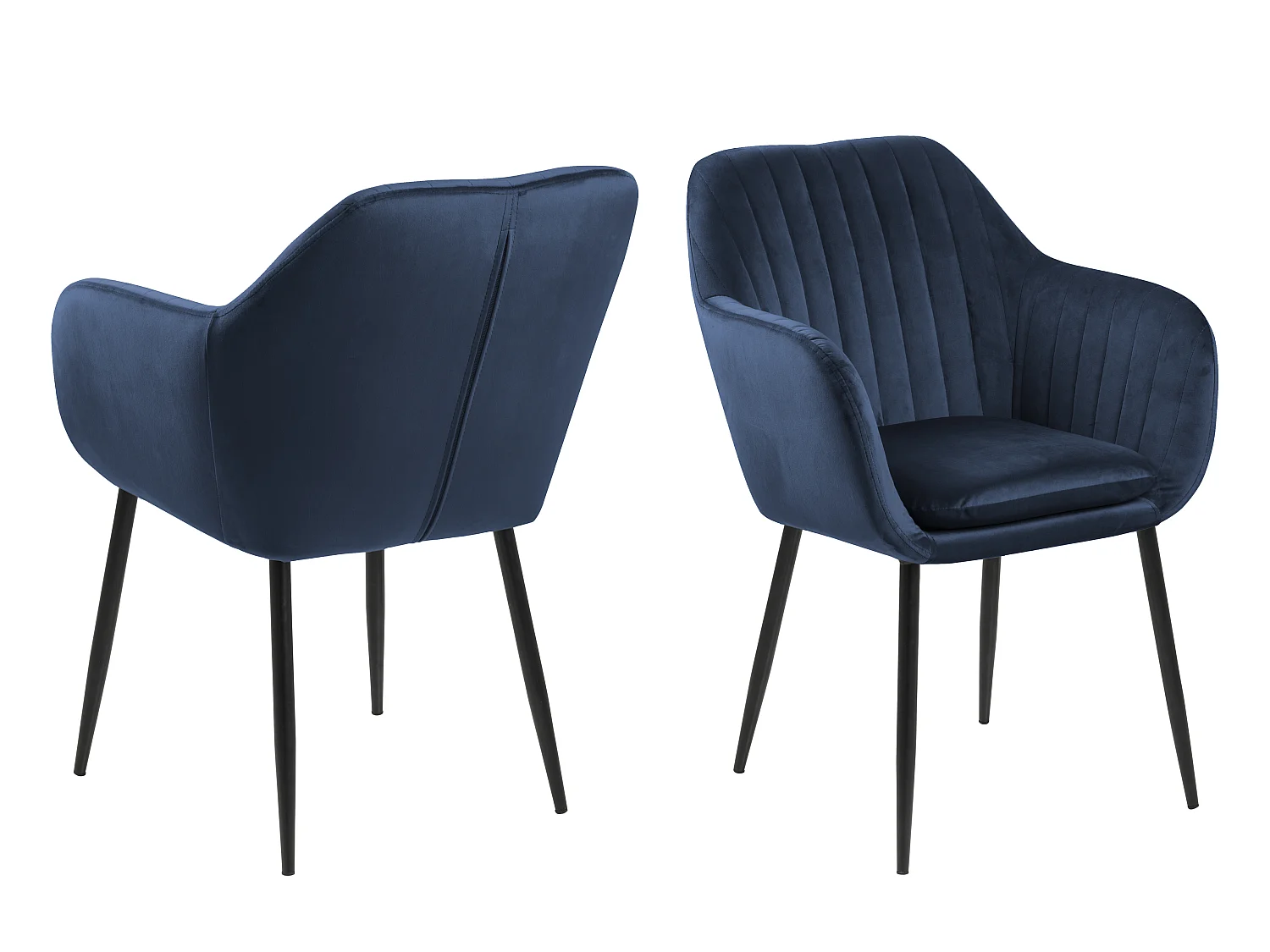 Emil eetkamerstoel donkerblauw, zwart metaal.