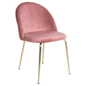 Geles eetkamerstoel rosa velours, poten in messing look. Geles eetkamerstoel rosa velours, poten in messing look.