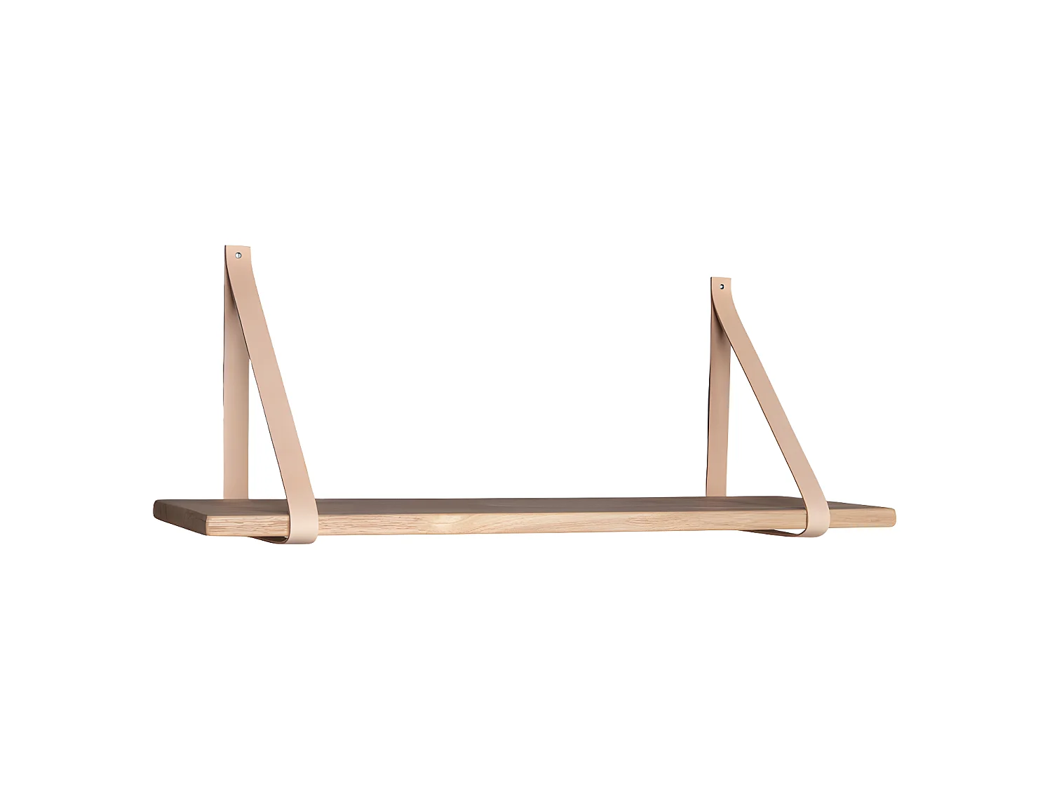 Foyle wandplank 80x20 cm naturel olie, leren riemen bruin.