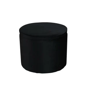 Dunken poef, hocker met opbergruimte Ø51cm velours zwart.