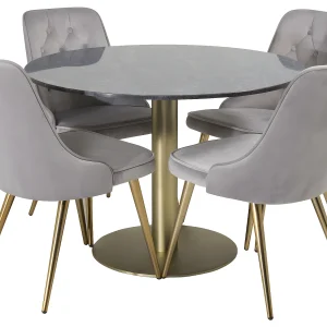 EstelleØ106BLBR eethoek eetkamertafel zwart, marmer en 4 Velvet Deluxe eetkamerstal velours lichtgrijs, messing decor. EstelleØ106BLBR eethoek eetkamertafel zwart, marmer en 4 Velvet Deluxe eetkamerstal velours lichtgrijs, messing decor.