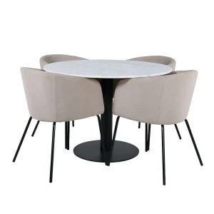 EstelleØ106WHBL eethoek eetkamertafel wit, marmer en 4 Berit eetkamerstal beige. EstelleØ106WHBL eethoek eetkamertafel wit, marmer en 4 Berit eetkamerstal beige.