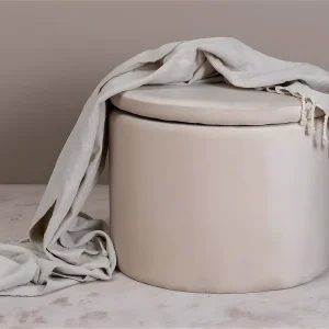 Dunken poef, hocker met opbergruimte Ø51cm velours beige.