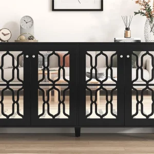 Dressoir – 4 deuren en verstelbare planken – kristallen handgreep – Zwart Dressoir – 4 deuren en verstelbare planken – kristallen handgreep – Zwart