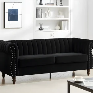 Driezits-Chesterfield-bank van zwart velours TRUMBO Driezits-Chesterfield-bank van zwart velours TRUMBO