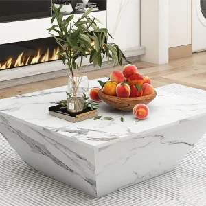 Moderne salontafel – met 2 lades – marmerpatroon fineer – Wit Moderne salontafel – met 2 lades – marmerpatroon fineer – Wit