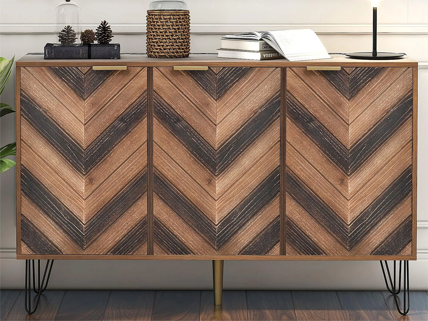 Dressoir - 3 deuren EN 6 vakken - retrostijl - Bruin