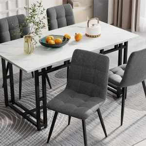Eettafel – blad met marmer effect – zwarte metalen poten – 140x80cm – Wit & Zwart Eettafel – blad met marmer effect – zwarte metalen poten – 140x80cm – Wit & Zwart