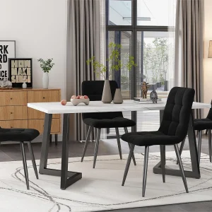Eettafel – blad met marmer effect – zwarte metalen poten – 117x68cm – Wit & Zwart Eettafel – blad met marmer effect – zwarte metalen poten – 117x68cm – Wit & Zwart
