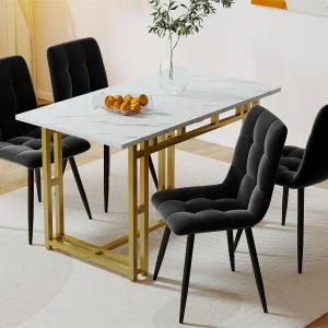 Eettafel – blad met marmer effect – gouden metalen poten – 120x70cm – Wit & Goud Eettafel – blad met marmer effect – gouden metalen poten – 120x70cm – Wit & Goud