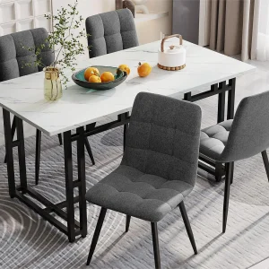 Eettafel – blad met marmer effect – zwarte metalen poten – 120x70cm – Wit & Zwart Eettafel – blad met marmer effect – zwarte metalen poten – 120x70cm – Wit & Zwart