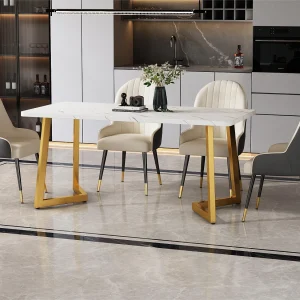 Eettafel – blad met marmer effect – gouden metalen poten – 117x68cm – Wit & Goud Eettafel – blad met marmer effect – gouden metalen poten – 117x68cm – Wit & Goud