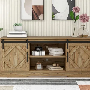 Dressoir met 2 schuifdeuren + vakken – verstelbare planken – Naturel Dressoir met 2 schuifdeuren + vakken – verstelbare planken – Naturel
