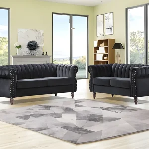 Driezits- en tweezits-Chesterfield-bank van zwart velours TRUMBO