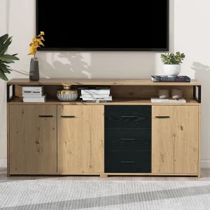 Dressoir met 3 deuren en 3 laden – spaanplaat – kleur naturel en zwart