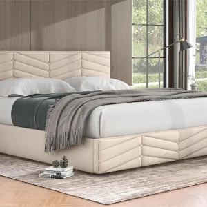 Fluwelen opbergbed met lattenbodem + verstelbaar hoofdeinde – 160x200cm – Beige Fluwelen opbergbed met lattenbodem + verstelbaar hoofdeinde – 160x200cm – Beige