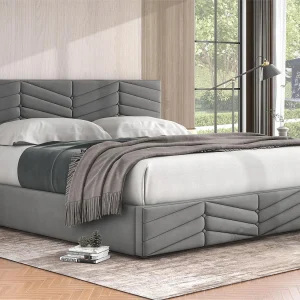 Fluwelen opbergbed met lattenbodem + verstelbaar hoofdeinde – 160x200cm – Grijs Fluwelen opbergbed met lattenbodem + verstelbaar hoofdeinde – 160x200cm – Grijs
