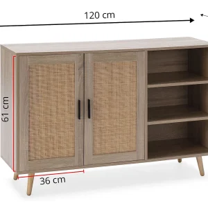 Dressoir Dalia 2 deuren en 3 vakken eiken kleur, 120 cm breed. Dressoir Dalia 2 deuren en 3 vakken eiken kleur, 120 cm breed.