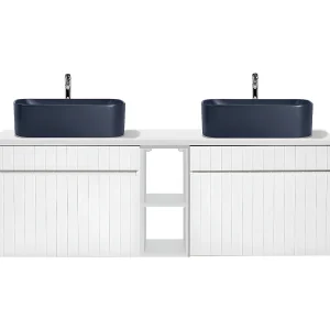 Dubbele wastafel 140cm 2 nissen Zelie Wit en Blauw