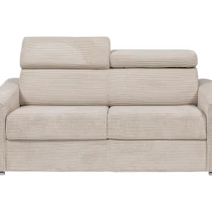 Express-slaapbank van beige ribfluweel Bed met latten 140 cm, dikte 18 cm VIZIR
