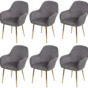 Eetkamerstoel MCW-F18 (set van 6), fluweel grijs, gouden poten Eetkamerstoel MCW-F18 (set van 6), fluweel grijs, gouden poten