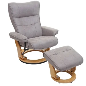 Edmonton fauteuil met kruk, lichtgrijs, natuurbruin Edmonton fauteuil met kruk, lichtgrijs, natuurbruin