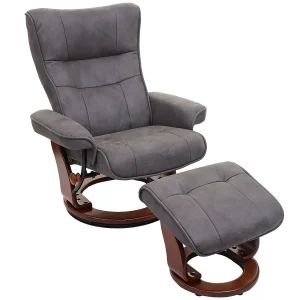 Edmonton fauteuil met kruk, donkergrijs, walnootkleurig Edmonton fauteuil met kruk, donkergrijs, walnootkleurig