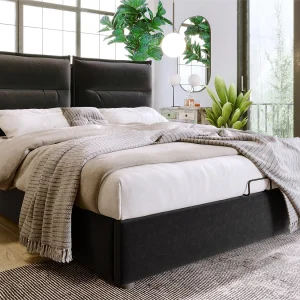 Fluweel gewatteerd opbergbed 140x200cm met verstelbaar hoofdeinde en lattenbodem – Zwart Fluweel gewatteerd opbergbed 140x200cm met verstelbaar hoofdeinde en lattenbodem – Zwart