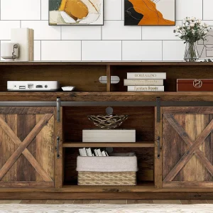 Dressoir met 2 schuifdeuren en vakken – verstelbare interne planken – Bruin Dressoir met 2 schuifdeuren en vakken – verstelbare interne planken – Bruin