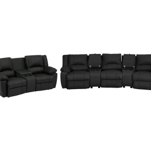 Driezits- en tweezitsrelaxbank van zwart vaarsleer AROMA Driezits- en tweezitsrelaxbank van zwart vaarsleer AROMA
