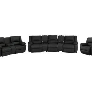 Driezits- en tweezitsrelaxbank en -fauteuil van zwart vaarsleer AROMA Driezits- en tweezitsrelaxbank en -fauteuil van zwart vaarsleer AROMA