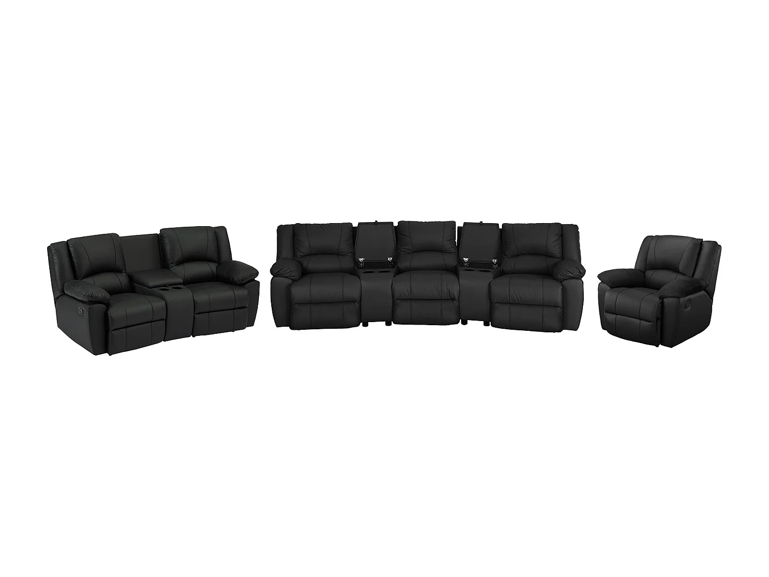 Driezits- en tweezitsrelaxbank en -fauteuil van zwart vaarsleer AROMA