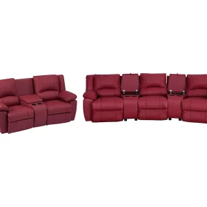 Driezits- en tweezitsrelaxbank van rood vaarsleer AROMA Driezits- en tweezitsrelaxbank van rood vaarsleer AROMA