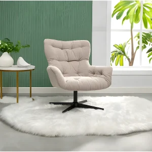Draaifauteuil van beige stof met charmante vintage-stijl OPHELIE Draaifauteuil van beige stof met charmante vintage-stijl OPHELIE